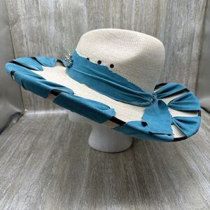Pat Dahnke Western Gus Hat Womens Size 7.25 Straw Suede Turquoise Western $425‎